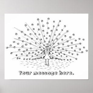 Färg i en Peacock Teckning Coloring Poster