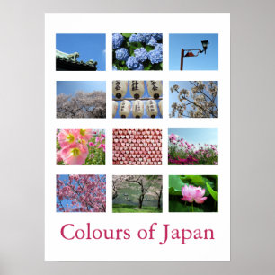 Färg i Japan (blått/vitt/rosa) Poster
