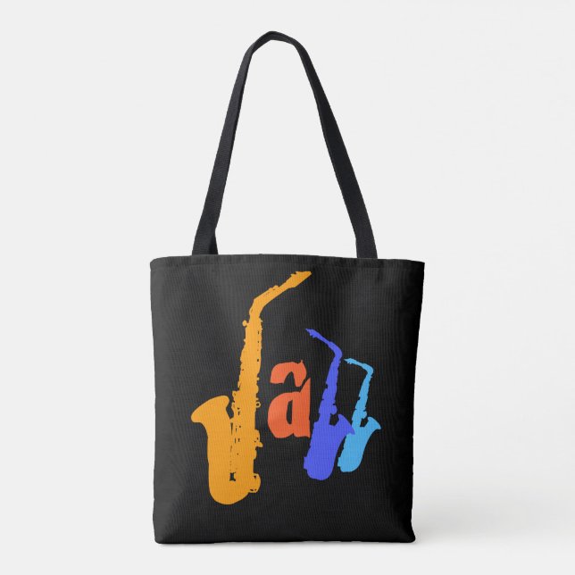 Färg i Jazz Sax Illustration Black Bag 2 Tygkasse (Baksida)