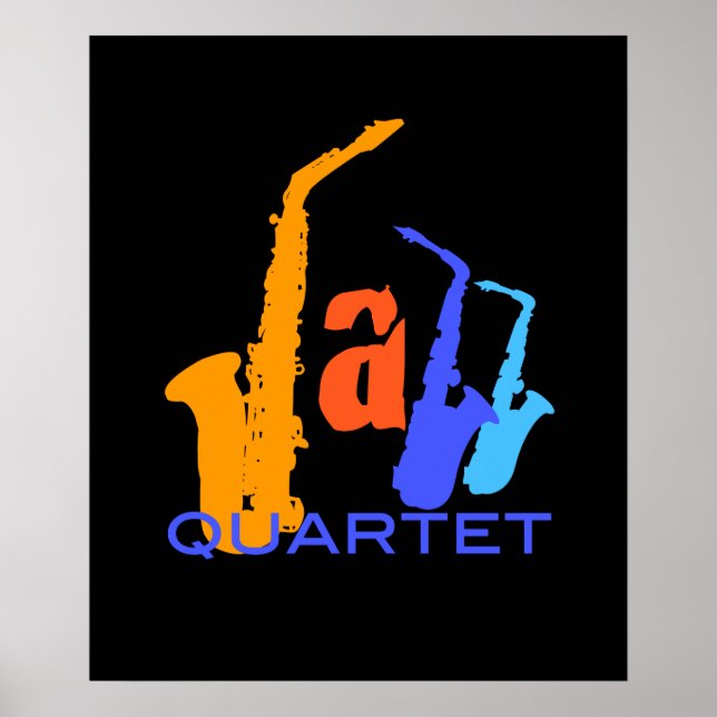 Färg i Jazz Sax Illustration Black Poster 1 (Framsidan)