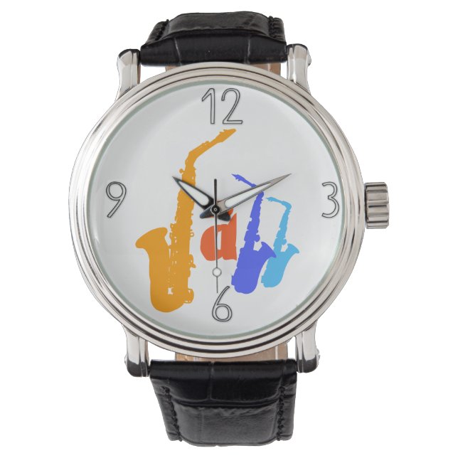 Färg i Jazz Sax Illustration Watch 1 Armbandsur (Framsida)
