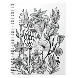 Färg i svartvit blomfärgning anteckningsbok