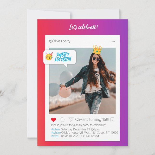 Färg InstaParty Birthday-inbjudan Inbjudningar (Framsida)