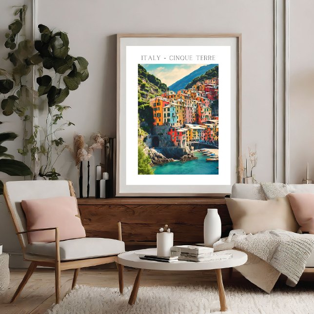 Färg Italien Cinque Terre Village Watercolor Poster (Colorful Italy Cinque Terre Village Watercolor Poster)