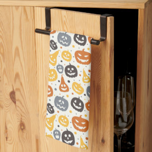 Färg Jack-O'-Lantern Ansikte Mönster Kökshandduk