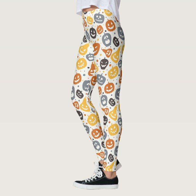Färg Jack-O'-Lantern Ansikte Mönster Leggings (Vänster)