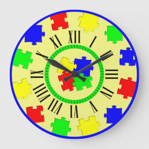 Färg Jigszle Puzzle Delar, romerska siffror minute Stor Klocka