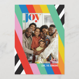 Färg Joy Modern Stripe-fotokort för Helgdag Inbjudningar