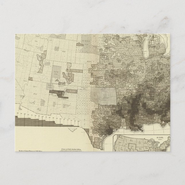 färg-kodad befolkning efter fylke vykort (Framsida)