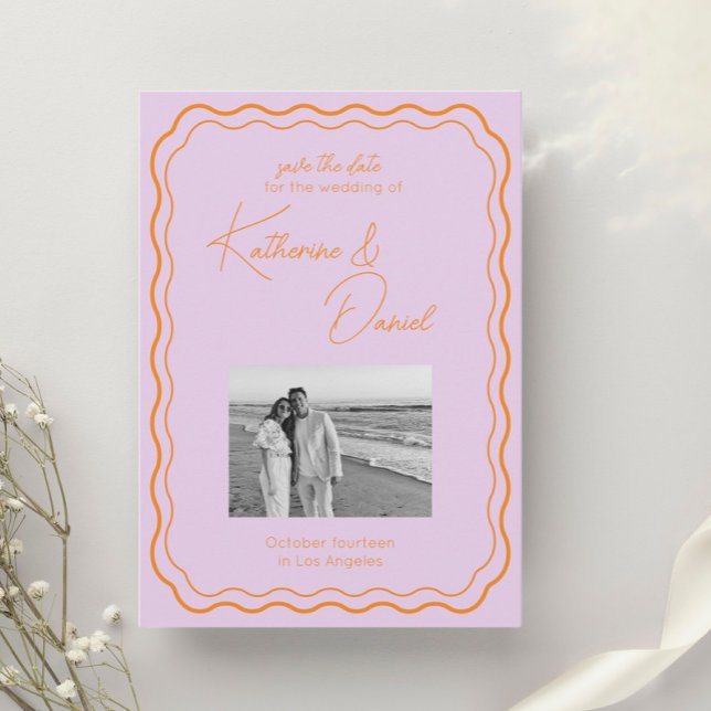 Färg Lila och orange Spara datumet Bröllop Inbjudningar (Skapare uppladdad)