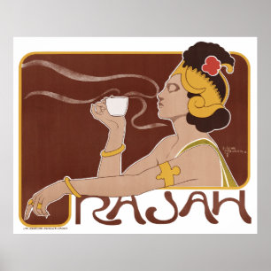 Färg litografi om kaffet Rajah Poster