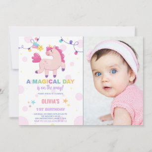 Färg Ljus Unicorn Birthday-inbjudningar med foto Inbjudningar