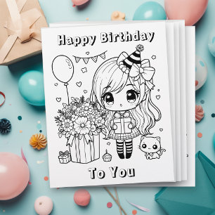 Färg Me Anime Girl Birthday Reklamblad