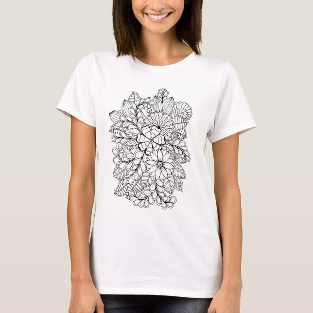 Färg Me Blommigt Group DIY Doodle T-shirt (Framsida)