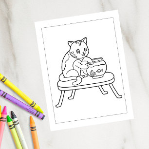 Färg Me Cat and Fishbowbowl   Aktivitetskort för b Vykort