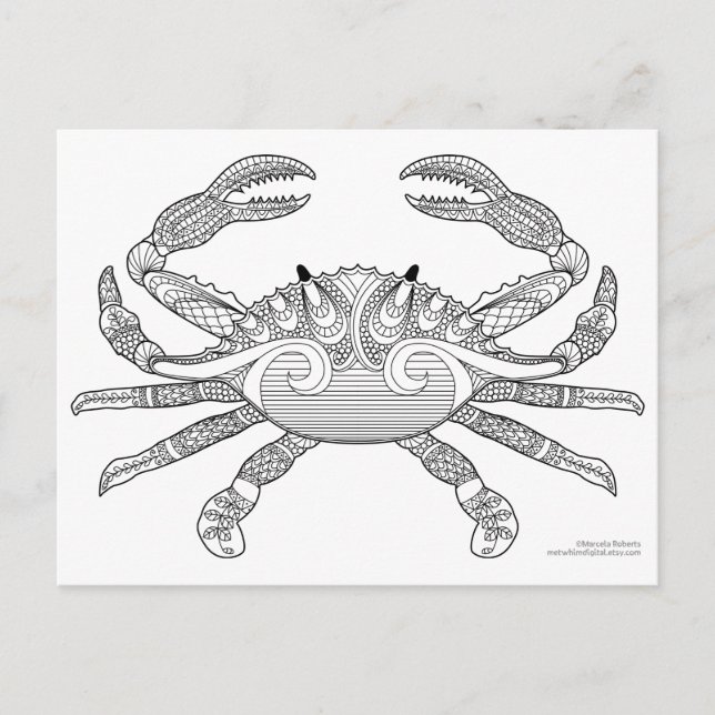 Färg Me Crab Nautical Zen Doodle Illustration Vykort (Framsida)