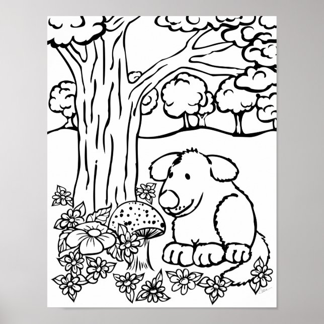 Färg Me Cute Hund and Flowers Poster (Framsidan)