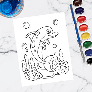Färg Me Dolphin Aktivitetskort för barn Vykort