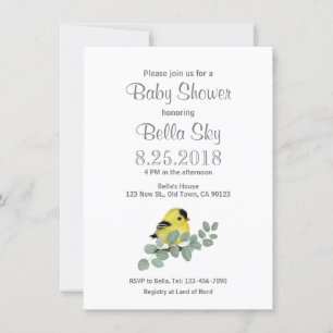Färg Me Gult Goldfinch Baby Shower-kort Inbjudningar