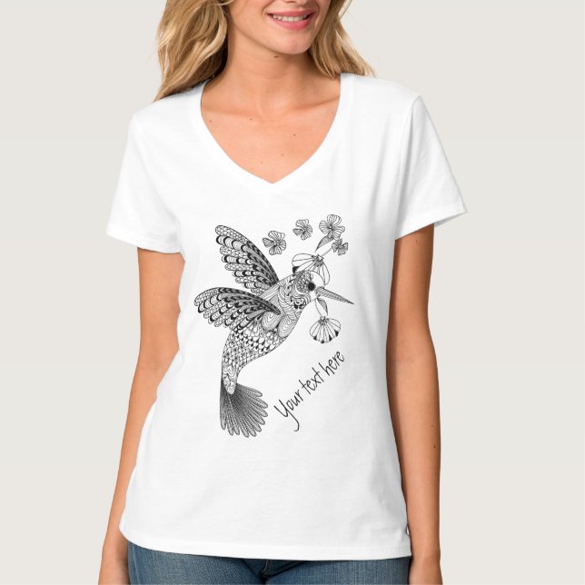 Färg Me Hummingbird Blommigt DIY T-shirt (Framsida)