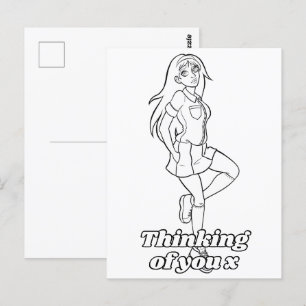 Färg Me in Activity Anime Tecknad Tonåring skolfli Vykort