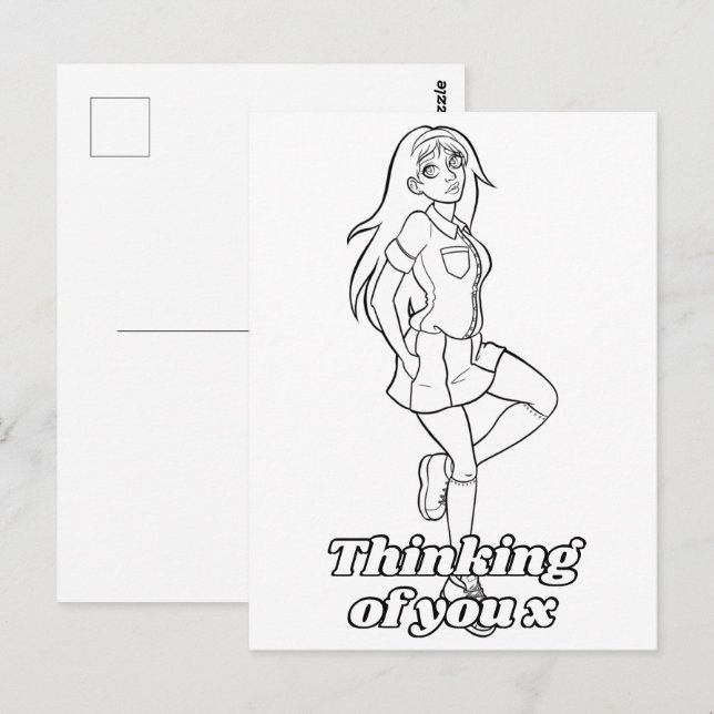 Färg Me in Activity Anime Tecknad Tonåring skolfli Vykort (Fram/baksida)