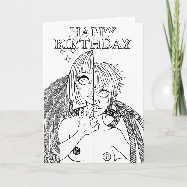 Färg Me in Gemini Angel Demon Anime Birthday Kort (Framsida)