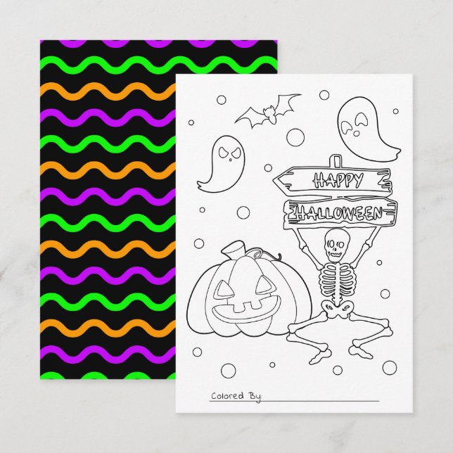 Färg Me Kids Halloween-färgkort Inbjudningar (Fram/baksida)