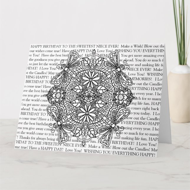 Färg Me Niece's Birthday Dragonflies Mandala Ca Kort (Framsida)