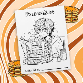 Färg Me Page för barn | Anime Boy Eating Pancakes