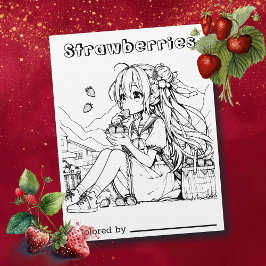 Färg Me Page för barn | Anime Girl Strawbär