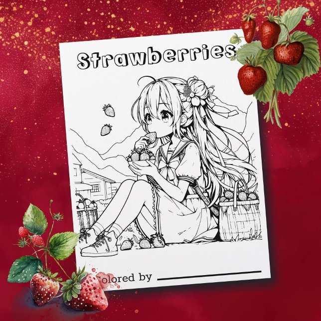 Färg Me Page för barn | Anime Girl Strawbär (Skapare uppladdad)