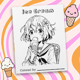 Färg Me Page för barn | Anime Girl with Ice Cream