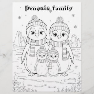 Färg Me Page för barn Anime Penguin-familjen