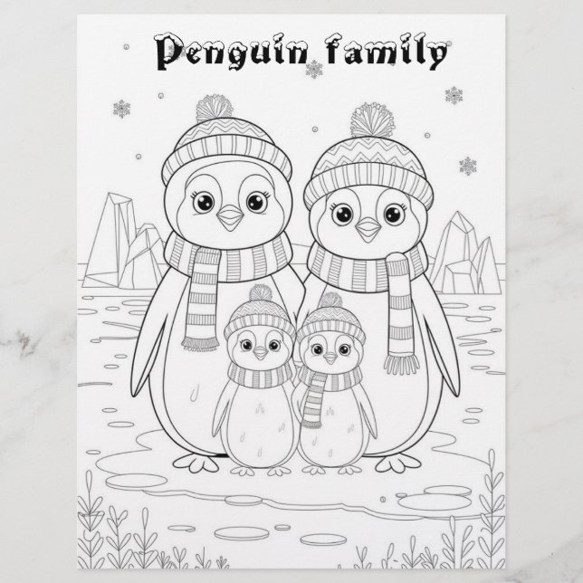 Färg Me Page för barn | Anime Penguin-familjen (Framsida)