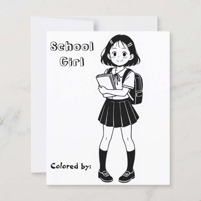 Färg Me Page för barn | Anime School Girl (Framsida)