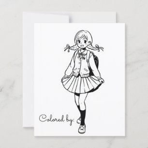 Färg Me Page för barn Anime School Girl