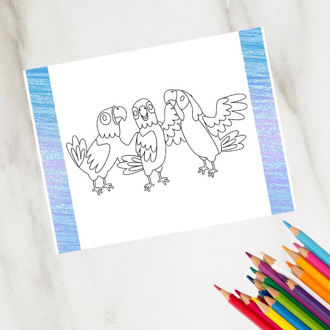 Färg Me Parrot med vänner | Aktivitetskort Vykort (Skapare uppladdad)