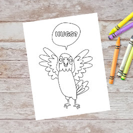 Färg Me Parrot säger Hugs | Aktivitetskort Vykort