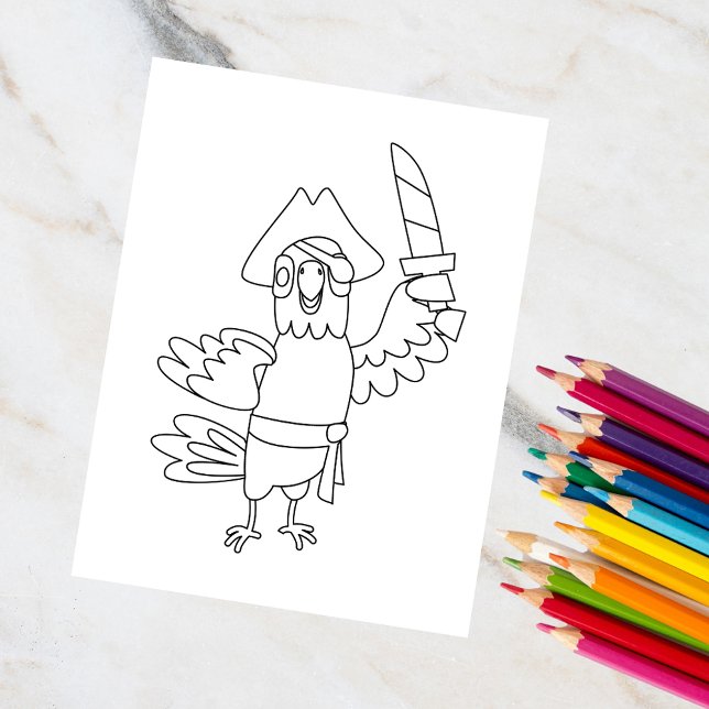 Färg Me Pirat Parrot | Aktivitetskort Vykort (Skapare uppladdad)