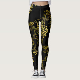 Färg med Guld Chrysanthemum Leggings