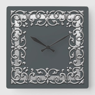 Färg med Silver Filigree Gräns Fyrkantig Klocka
