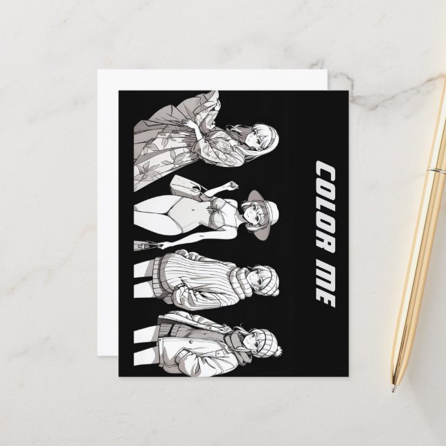 Färg mig sida för barn | modeflickor (Fram/Back In Situ)