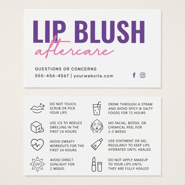 Färg Modern Lila Lip  Tattoo-eftervård Visitkort (Framsida & baksida)