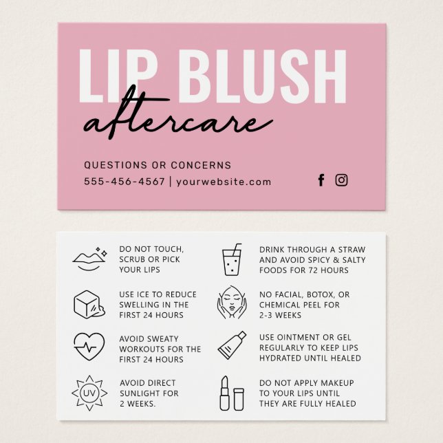 Färg Modern Rosa Lip  Tattoo-eftervård Visitkort (Framsida & baksida)