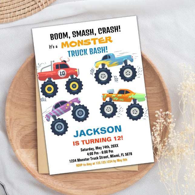 Färg Monster Lastbil födelsedagsinbjudan Inbjudningar (Colours Monster Truck Birthday Invitations)