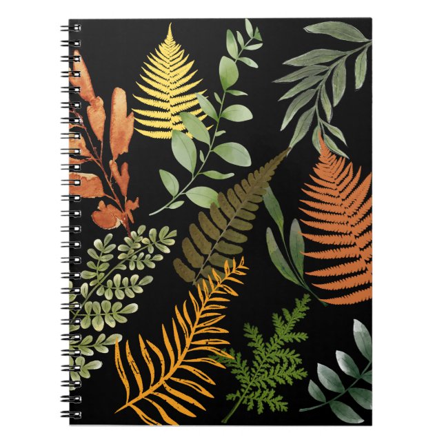 Färg Mörk Fern Botanical Foliage Blommigt Skriv ut Anteckningsbok (Framsidan)