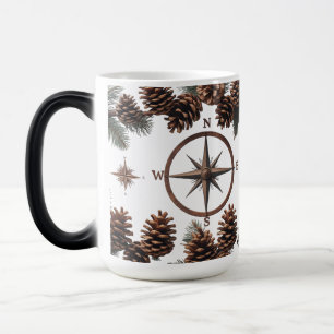 Färg Morphing Mugg Rustic Compass & Pinecone