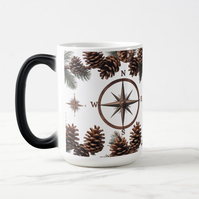 Färg Morphing Mugg | Rustic Compass & Pinecone (Vänster)