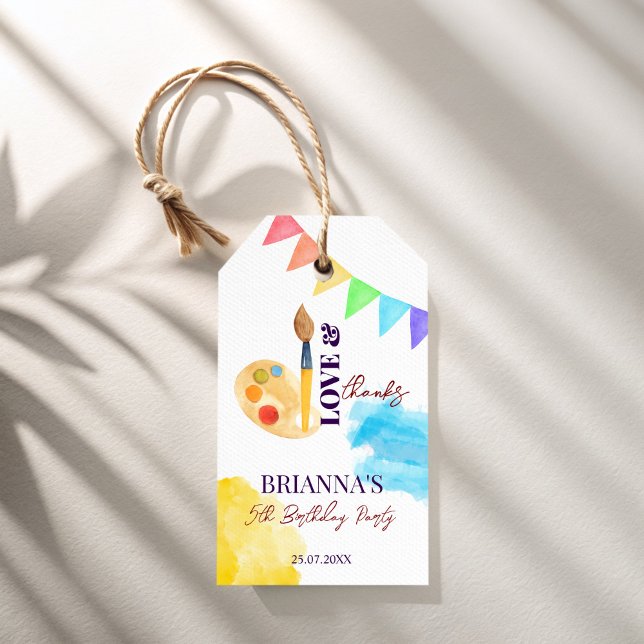 Färg och party art temat party monogrammat för presentetikett (Paint and party art themed party monogrammed favor gift tags personalized favor tags)